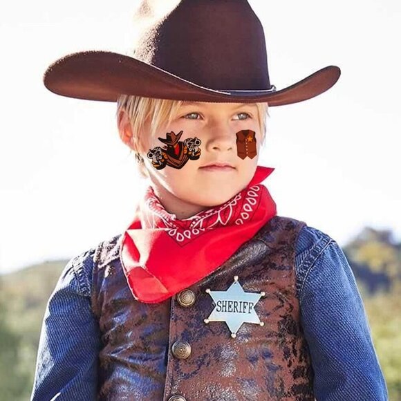 CHARLENT Cowboy Temporary Tattoos for Kids, 100 PCS Western Tattoos for Parties - Picture 3 of 6